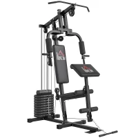 HOMCOM Máquina de Musculación con Pesas Ajustables de 45 kg Prensa de Pecho y Piernas Polea 135x103x210 cm Negro(m-1)