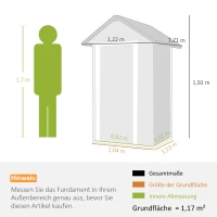 Outsunny Metall Gerätehaus 1,17 m², Geräteschuppen mit Satteldach Lüftung Schloss Handschuhen, 122 x 121 x 192 cm(m-3)