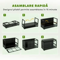 PawHut Terariu Ridicat și Pliabil cu Capac și Pereți din Sticlă Securizată și Plastic, 60x45x32 cm, Negru(m-5)