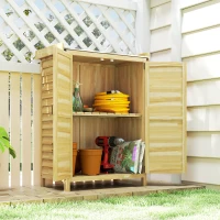 Outsunny Armoire de jardin, armoire extérieure de rangement en bois, plan de travail en métal galvanisé, 71,5x39x95cm, naturel(m-10)