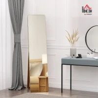 HOMCOM Large rectangular full-length mirror, 37 x 160 cm - freestanding or wall-mounted mirror - for bedroom, living room and dressing room, light walnut(m-9)
