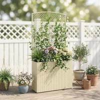 Outsunny Hochbeet mit Rankgitter in Rattan-Optik Pflanzkasten für Kletterpflanzen für Garten, Balkon, 80 x 30 x 163 cm, Beige(m-9)