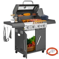Grill gazowy 12 kW, 5 palników, boczny palnik, kółka(m-11)