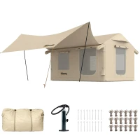 Outsunny Inflatable Tents Waterproof Glamping Tent with Stove Jack for 6-8 Person(m-1)