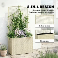 Outsunny Hochbeet mit Rankgitter in Rattan-Optik Pflanzkasten für Kletterpflanzen für Garten, Balkon, 80 x 30 x 163 cm, Beige(m-4)