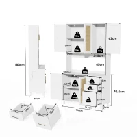 Küchenanrichte mit Geflochtenes Rattanfinish und goldene Metallgriffe, LED-Deko-Lichter, 100x40x183 cm, Weiß(m-3)