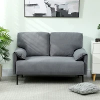 HOMCOM 2-Sitzer-Sofa, dicke Kissen, samtiger Bezug, Polstersofa, Schwarz(m-8)