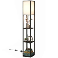HOMCOM Floor Lamp with Shelves, 3 Layer Column Modern Standing Lamp for Living Room, Bedroom, Office, Black(m-11)