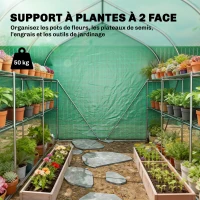 Outsunny Serre tunnel de jardin 6m², serre de jardin avec étagères, porte et 6 fenêtres, cadre en acier galvanisé, vert(m-4)