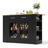 Kücheninsel mit klappbarem Esstisch, erweiterbare Arbeitsfläche, 120 x 40/65 x 92 cm, Schwarz+Naturfarbe(m-8)