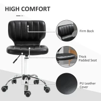 HOMCOM Rolling stool - 360° swivel work stool - ergonomic stool - adjustable seat height 47-62 cm - quilted PU upholstery black chrome metal(m-5)