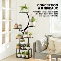 Outsunny Étagère à fleurs en métal à 8 niveaux, étagère à plantes en forme de S 158,5 cm, intérieur et extérieur, noir(m-4)