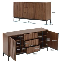 Sideboard mit 3 Schubladen, Mid Century Modern Dekorativer Schrank für Küche, Wohnzimmer, 150 x 40 x 80 cm, Braun(m-3)