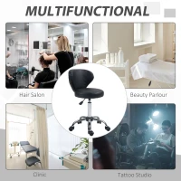HOMCOM Rolling stool massage stool - 360° swivel work stool - seat adjustable 49-64H cm, ergonomic backrest - chrome metal black synthetic upholstery(m-14)