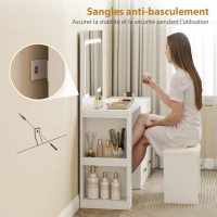 HOMCOM Coiffeuse avec miroir et tabouret, table de maquillage avec éclairage LED réglable, 6 tiroirs, 118 x 78 x 135 cm, blanc(m-9)
