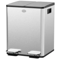 HOMCOM 2 x 20 L Doppelmülleimer, Pedalöffnung, leicht zu reinigen, Edelstahl, Kunststoff, Silber(m-10)