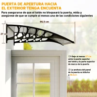 Outsunny Marquesina para Puertas y Ventanas 103x96,5 cm con Paneles de Policarbonato Regleta de Aluminio Transparente(m-7)