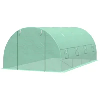 Outsunny Invernadero de Túnel 600x300x200 cm Invernadero de Jardín con Puerta Enrollable 8 Ventanas Cubierta PE 140g/m² y Tubo de Acero para Cultivos Plantas Verduras Verde(m-11)