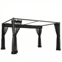 Outsunny Pérgola de Jardín 3x4 m con Techo Retráctil 4 Laterales de Malla UPF30+ Cenador de Jardín para Patio Exterior Gris