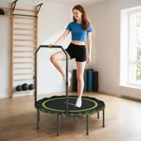 SPORTNOW Trampolina fitness z regulowanym poręczem, trampolina sportowa do użytku wewnętrznego i zewnętrznego, stal, plastik, zielona(m-2)