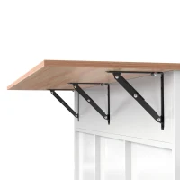 Kücheninsel auf 5 Rädern, ausklappbarer Klapptischplatte, 129x46/71x91,5 cm, Weiß+Naturfarbe(m-10)