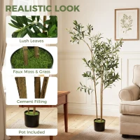 HOMCOM Decorative Artificial Plant, 148 cm Silk Olive Tree with 553 Leaves in Cement Pot, Fake Plant(m-4)