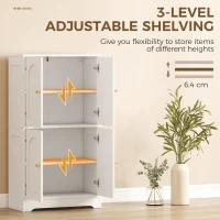 HOMCOM Keukenkast, Hoge Kast met 2 Verstelbare Planken, Buffetkast met 4 Gebogen Deuren 60 x 30 x 110 cm, Wit(m-6)
