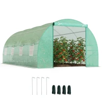 Outsunny Invernadero de Túnel 600x300x200 cm Invernadero de Jardín con Puerta Enrollable 8 Ventanas Cubierta PE 140g/m² y Tubo de Acero para Cultivos Plantas Verduras Verde(m-10)