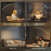 HOMCOM Lampadaire arc LED, lampadaire sur pied salon dimmable 30 W, télécommande magnétique, 120 x 27 x 172 cm, argent(m-6)