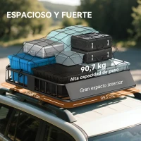 HOMCOM Cesta de Techo Universal para Vehículos de Acero Carga 90,7 kg con Deflector Barandillas 110,5x99,5x18,5 cm Negro(m-4)