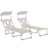 Outsunny Set de 2 Tumbonas Plegables Reclinables con Dosel 360° Orificio Facial Bolsillo Lateral y Textilene 550 g/m² Beige