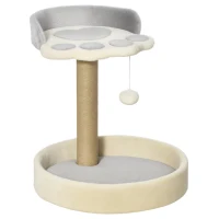 PawHut Árbol Rascador para Gatos Altura 44 cm Torre de Escalada con 2 Camas Poste de Yute, Juguete Colgante Gris Claro(m-10)