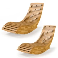 Outsunny Set mit 2 Schaukelstühlen für draußen, klappbare ergonomische Liegen aus Akazienholz, natur.(m-6)