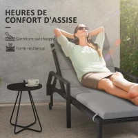 Outsunny Coussin d'extérieur pour chaise Longue Coussin Bain de Soleil Rectangulaire avec appui-tête 196 x 63 cm, gris clair(m-4)
