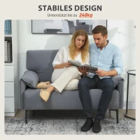 HOMCOM 2-Sitzer-Sofa, dicke Kissen, samtiger Bezug, Polstersofa, Schwarz(m-5)