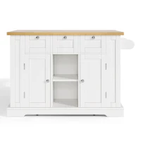 Mobile Kücheninsel mit klappbarer Arbeitsplatte, drei Schubladen und zwei Schrankfächern, 132x40/70x87 cm, Weiß(m-8)