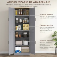 HOMCOM Alacena de Cocina Armario de Almacenaje Multifuncional con 4 Puertas y Estantes Ajustables 60x30x171 cm Gris(m-4)