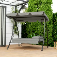 Outsunny Dondolo da Giardino 3 Posti con Tetto Reclinabile Trasformabile Letto in Poliestere Crema 209cm x 114cm x 170cm(m-8)