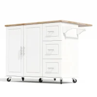 Große mobile Kücheninsel, klappbares Design, multifunktionaler Schrank mit 3 Schubladen, Handtuchhalter, 137 x 43/76 x 92 cm, Weiß(m-1)