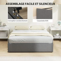 HOMCOM Lit coffre 140 x 190 cm, cadre de lit double rembourré avec 3 tiroirs, sommier à lattes en LVL, sans bruit, gris(m-5)