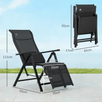 Outsunny Tumbona Plegable de Jardín Tumbona Gravedad Cero con Respaldo Ajustable en 9 Posiciones con Cojín 70x65x111 cm Negro(m-3)