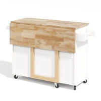 Große mobile Kücheninsel, klappbares Design, multifunktionaler Schrank mit 3 Schubladen, Handtuchhalter, 137 x 43/76 x 92 cm, Weiß(m-11)