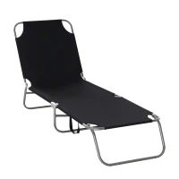 Outsunny Tumbona Jardín Exterior Plegable con Respaldo Ajustable en 5 Posiciones Carga 120 kg para Terraza 187x55x24 cm Negro(m-10)