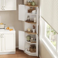 Eckschrank, platzsparend mit 5 Staufächern, Vintage-Küchenschrank, 39,5 x 39,5 x 180 cm, Weiß(m-5)