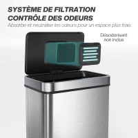 HOMCOM Poubelle à capteur 50 L avec couvercle à fermeture douce, poubelle de cuisine automatique en acier inoxydable, argenté(m-8)