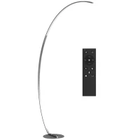 HOMCOM Lampadaire arc LED, lampadaire sur pied salon dimmable 30 W, télécommande magnétique, 120 x 27 x 172 cm, argent(m-12)