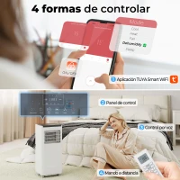 HOMCOM Aire Acondicionado Portátil 10.000 BTU 4 en 1 Enfriamiento Deshumidificador Ventilador con WiFi para 30 m² Blanco(m-6)