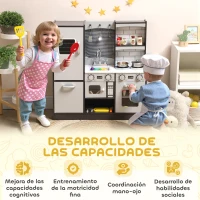 AIYAPLAY Cocina de Juguete de Madera con Sonido Accesorios de Acero Inoxidable para Niños a Partir de 3 Años Marrón Oscuro(m-8)