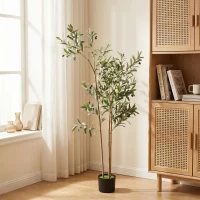 HOMCOM Decorative Artificial Plant, 148 cm Silk Olive Tree with 553 Leaves in Cement Pot, Fake Plant(m-2)