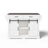 Kücheninsel mit klappbarer Arbeitsplatte, Küchenschrank mit 2 Schiebetüren und 2 Schubladen, 120 x 45/70 x 91 cm, Braun+Weiß(m-14)